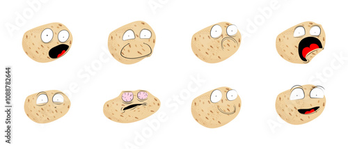 Potato. Emotions. Stickers. Memes. Set. Vector illustration
