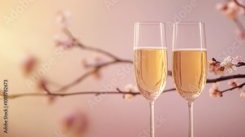 Wallpaper Mural Champagne flutes with blossoming branch backdrop Torontodigital.ca