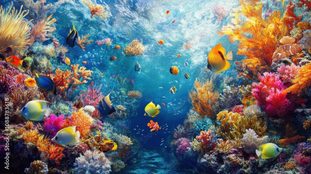 An Imaginative Illustration Of A Magical Underwater World With
