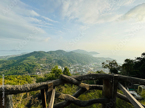 Landscape and scenery visible from the top of Nakkerd Hill, the site of the enshrinement of Phuket Big Buddha in Phuket, Thailand.