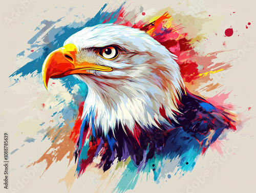 Obraz na płótnie Majestic American Bald Eagle Patriotic Art. Dynamic Illustration with US Flag Wings and Stars in Red, White, and Blue Brushstroke Style w salonie