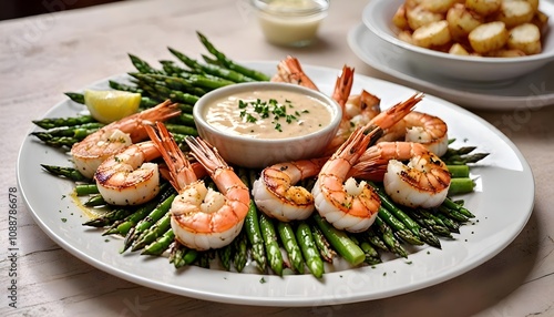 Perfectly Grilled Seafood Plate with Lemon, Tartar Sauce, and Roasted Veggies