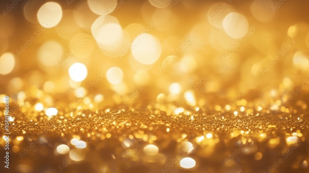 Close-Up View of Shimmering Golden Glittering Surface with Bokeh Effect Capturing the Essence of Elegance and Luxury in a Warm, Luminescent Glow Close-Up View of Shimmering Golden Glittering Surface with Bokeh Effect Capturing the Essence of Elegance and Luxury in a Warm, Luminescent Glow