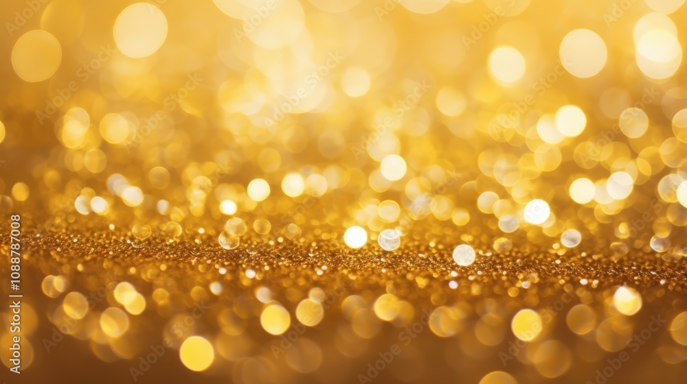 Captivating Close-Up of Golden Glitter Texture with Glimmering Bokeh Lights, Ideal for Celebratory and Festive Backgrounds Captivating Close-Up of Golden Glitter Texture with Glimmering Bokeh Lights, Ideal for Celebratory and Festive Backgrounds