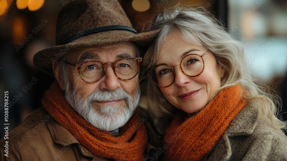 Elderly couple smiles warmly while enjoying a cozy moment together in a softly lit cafe during autumn. Generative AI Elderly couple smiles warmly while enjoying a cozy moment together in a softly lit cafe during autumn. Generative AI