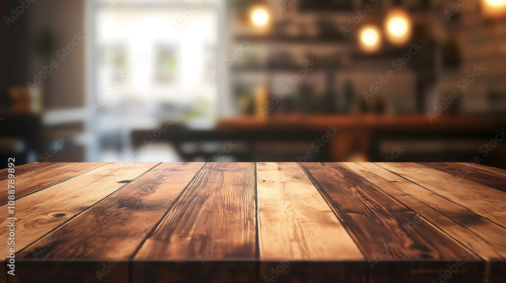 Wood table top on blurred kitchen background. can be used mock up for montage products display or design layout
Wood table top on blurred kitchen background. can be used mock up for montage products display or design layout