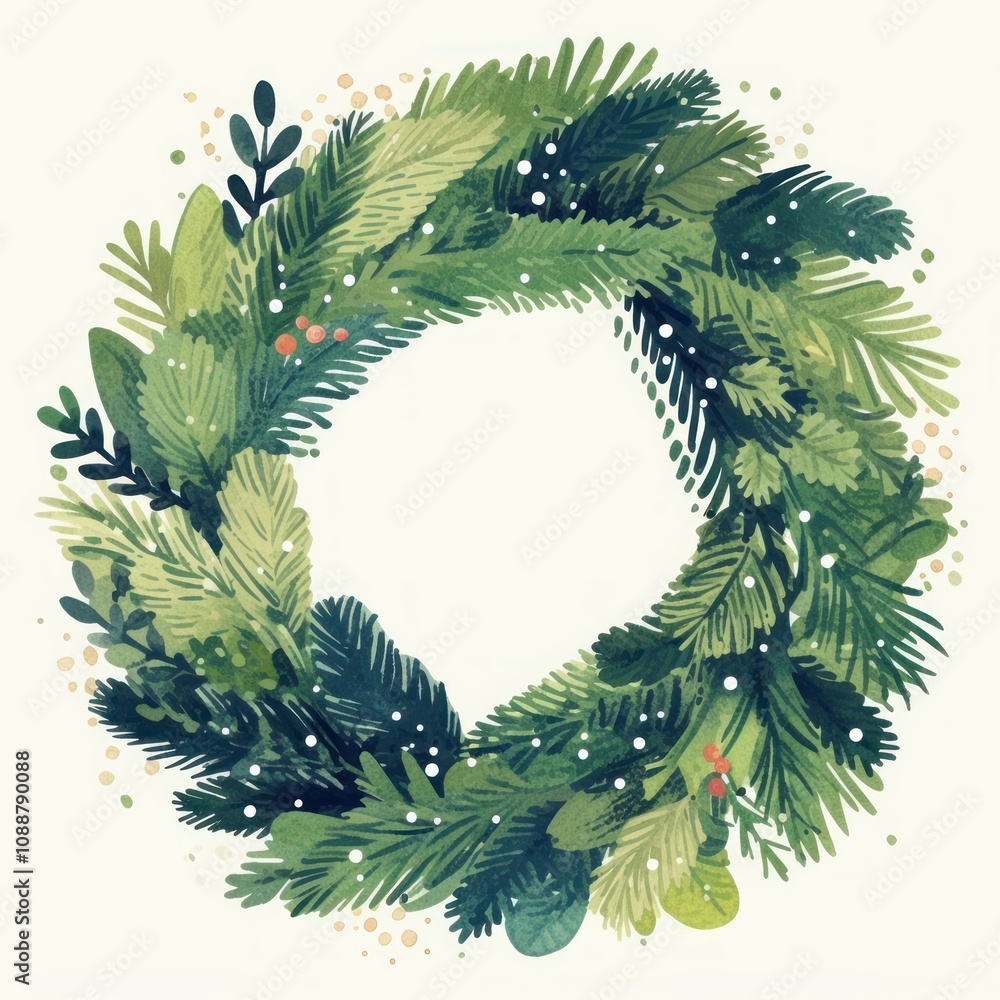 Naklejka premium Evergreen wreath evergreen winter art.