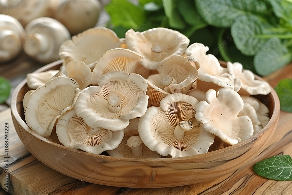 Fresh Oyster Mushrooms in Wooden Bowl Organic Culinary Ingredients for Gourmet Food and Cooking Projects Fresh Oyster Mushrooms in Wooden Bowl Organic Culinary Ingredients for Gourmet Food and Cooking Projects