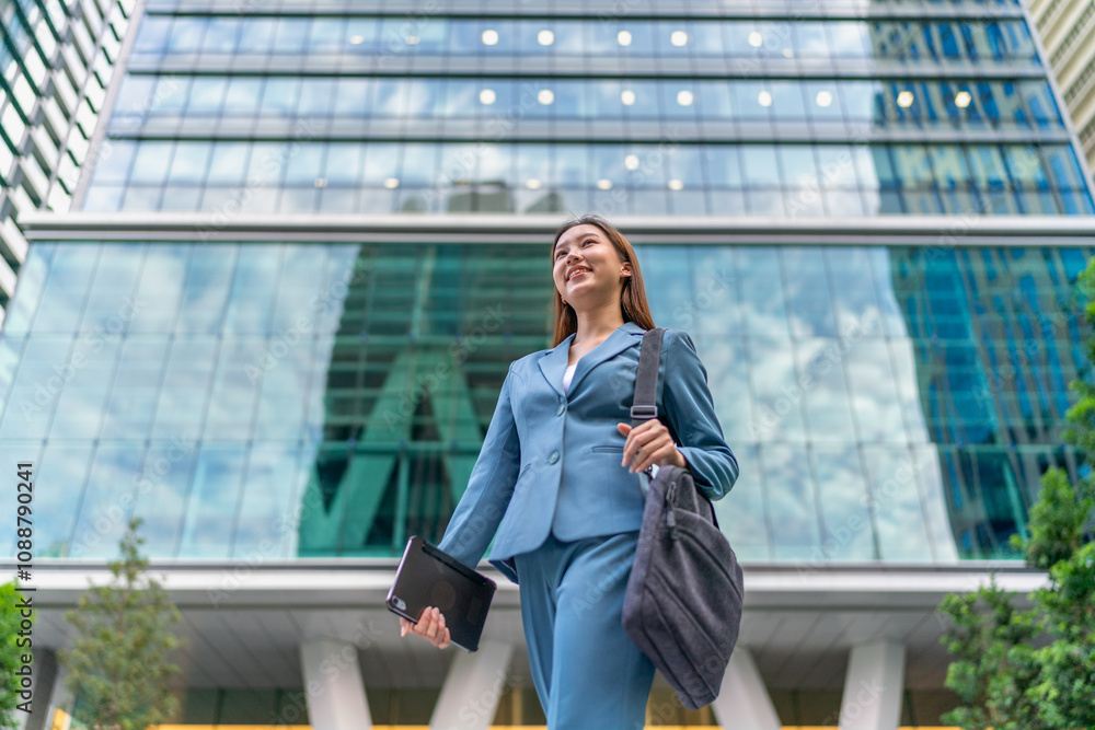 Portrait of a young and confident businesswoman standing in front a modern office building in the financial district Portrait of a young and confident businesswoman standing in front a modern office building in the financial district