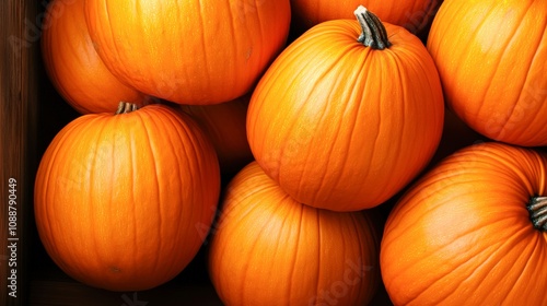 A vibrant display of pumpkins stacked together, showcasing their rich orange color and texture, Ideal for autumn-themed projects, seasonal marketing, or food-related content, photo