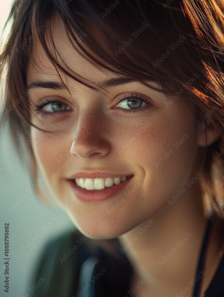 Candid Moment of a Smiling Woman with Freckles Candid Moment of a Smiling Woman with Freckles