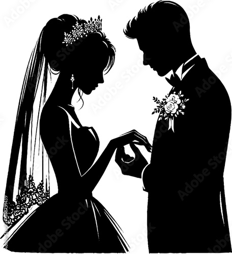 silhouette of bride and groom