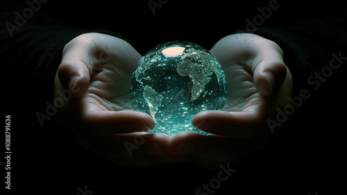 Caring Hands Holding a Glowing World Symbolizing Wellness