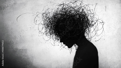 Chaotic Silhouette Symbolizing Anxiety and Overthinking