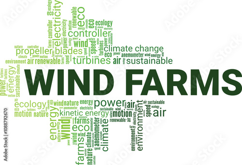 Wind Farms word cloud conceptual design isolated on white background.