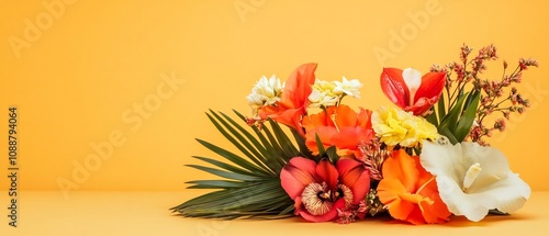 Wallpaper Mural Tropical Flower Crown in Minimalist Style with Vintage Film Grain Effects Torontodigital.ca