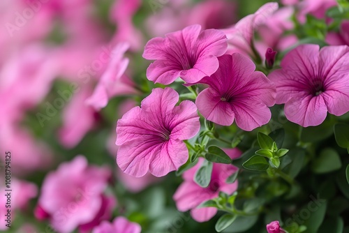 Vibrant Pink Petunias in Full Bloom - Perfect for Floral Decorations and Nature Themes