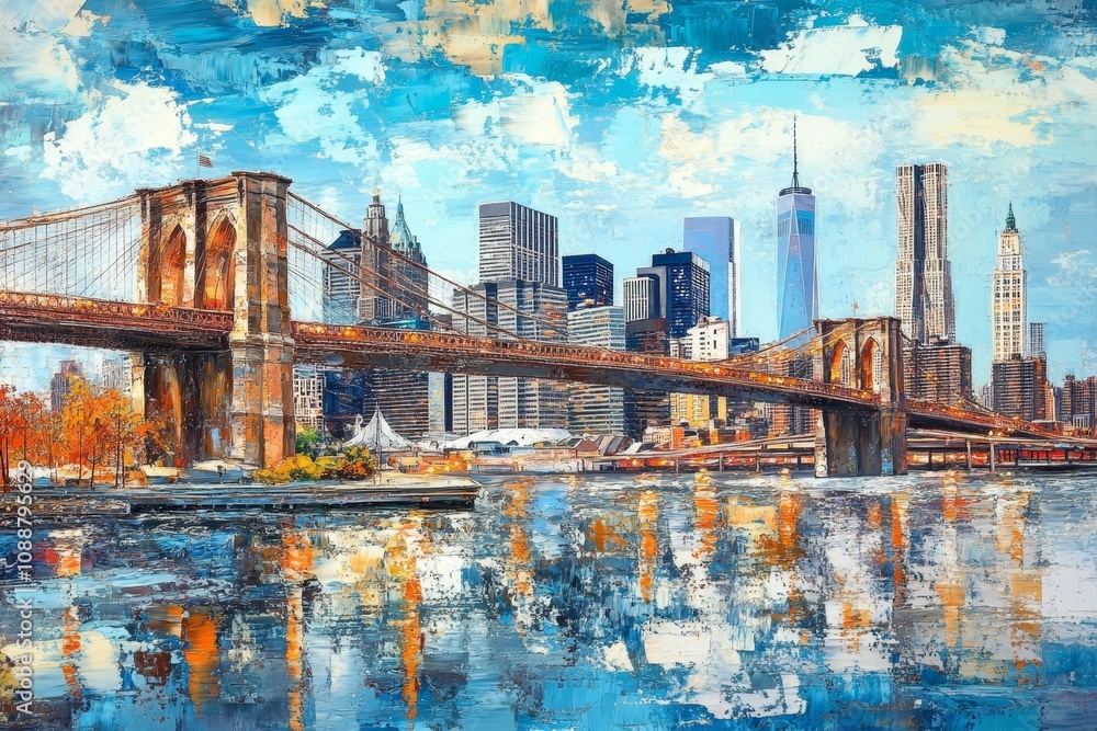 Stunning oil painting of new york city showcasing the iconic manhattan ...