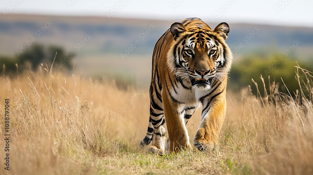 Fototapeta premium Tiger Walking in Grassland