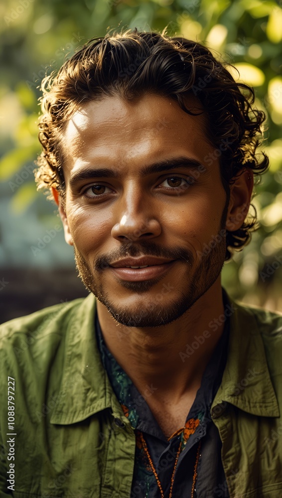 Portrait of attractive young man in a lush natural setting. The image captures the combination of human beauty with nature Portrait of attractive young man in a lush natural setting. The image captures the combination of human beauty with nature