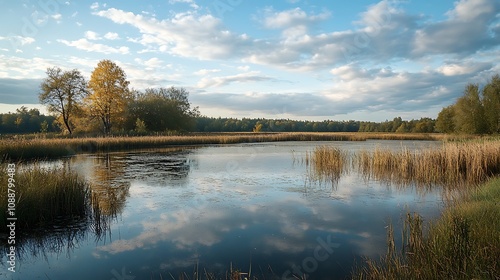 Autumn lake landscape with reflection
