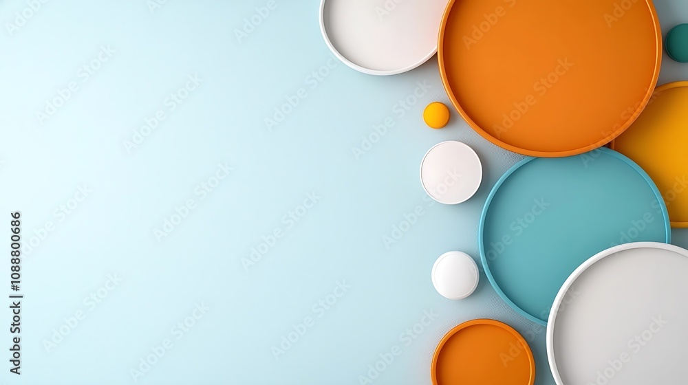 Vibrant abstract composition featuring various sized spheres or balls in pastel colors arranged on a minimalist studio background Clean Vibrant abstract composition featuring various sized spheres or balls in pastel colors arranged on a minimalist studio background Clean