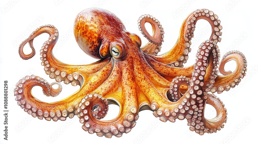 Obraz premium Hand-Drawn Engraved Giant Octopus Vector Illustration on White Background