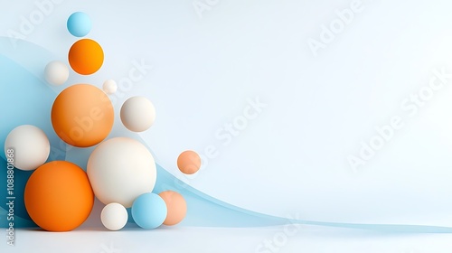 Vibrant pastel colored spheres and circles in a minimalist abstract geometric design composition  This digital render features a clean modern and visually striking arrangement of 3D shapes and colors