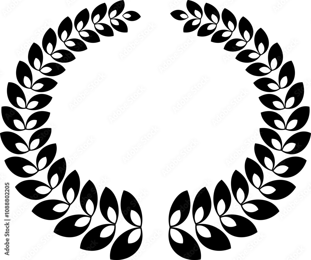 Circular foliate laurel branch icon. Laurel wreath. Silhouette vintage vector illustration. Heraldic trophy crest. Greek olive branch award, winner round emblem isolated on transparent background. Circular foliate laurel branch icon. Laurel wreath. Silhouette vintage vector illustration. Heraldic trophy crest. Greek olive branch award, winner round emblem isolated on transparent background.