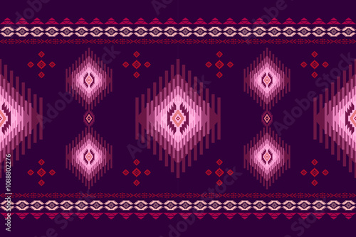 Ikat ethnic geometric abstract embroidery oriental traditional seamless pattern. Native geometry decorative design for fabric, clothing, wallpaper, background, interior, decoration, illustration