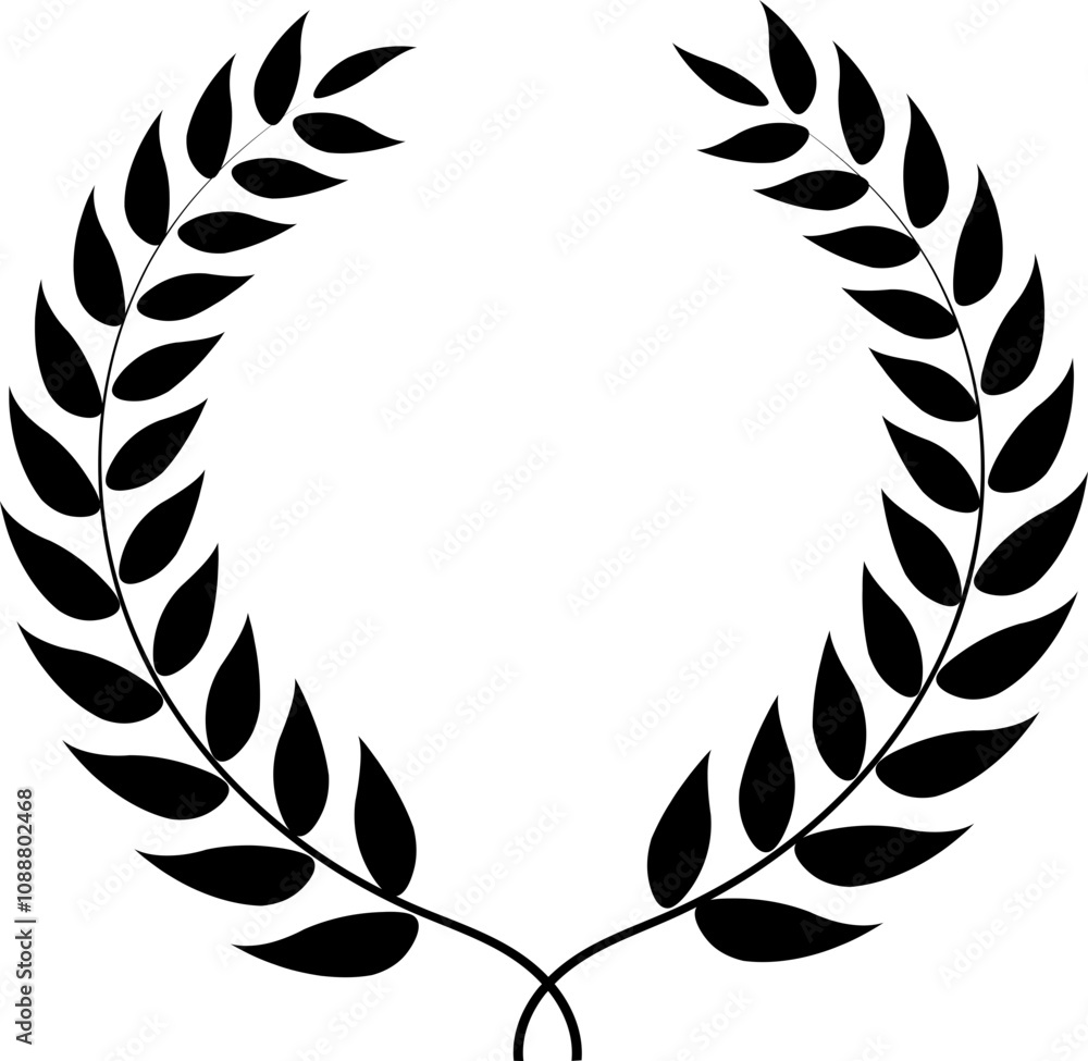 Circular foliate laurel branch icon. Laurel wreath. Silhouette vintage vector illustration. Heraldic trophy crest. Greek olive branch award, winner round emblem isolated on transparent background. Circular foliate laurel branch icon. Laurel wreath. Silhouette vintage vector illustration. Heraldic trophy crest. Greek olive branch award, winner round emblem isolated on transparent background.
