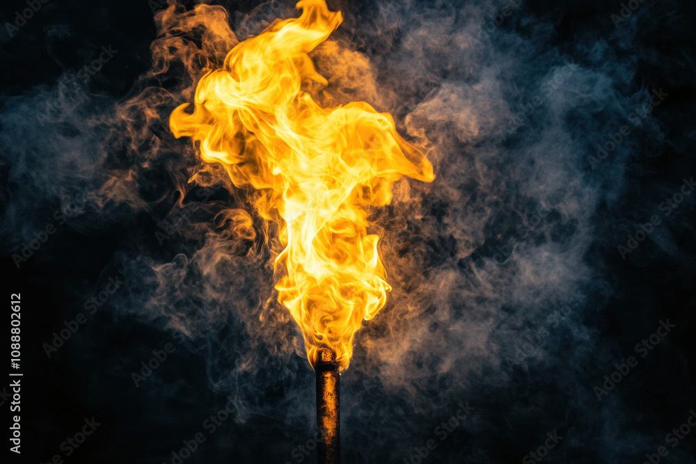 Vivid orange flames rising from a torch, surrounded by swirling smoke in a dark background, creating a dramatic and intense atmosphere. Vivid orange flames rising from a torch, surrounded by swirling smoke in a dark background, creating a dramatic and intense atmosphere.
