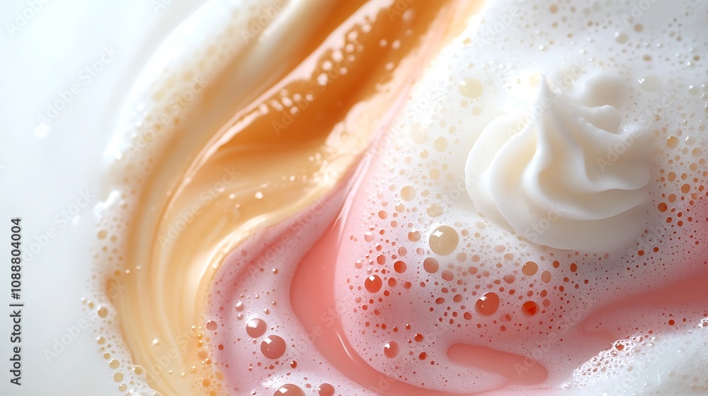 Swirling frothy peaks of a creamy delicate pink and orange dessert topping texture Soft airy and fluffy with a smooth shimmering and ethereal appearance Swirling frothy peaks of a creamy delicate pink and orange dessert topping texture Soft airy and fluffy with a smooth shimmering and ethereal appearance