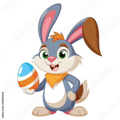 Bunny Holding Egg vector illustration on white background.