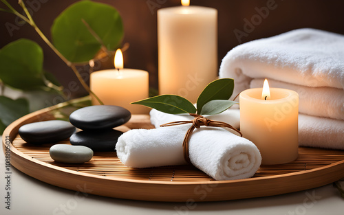 Spa essentials arranged neatly on bamboo tray