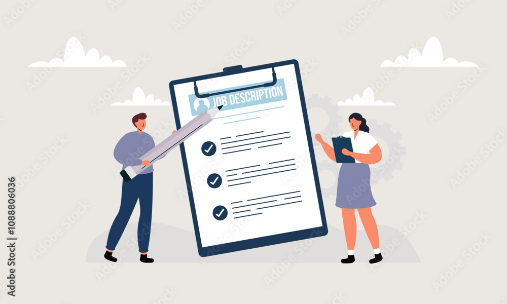 Job duties and responsibilities, job description, qualifications and requirements concept Job duties and responsibilities, job description, qualifications and requirements concept