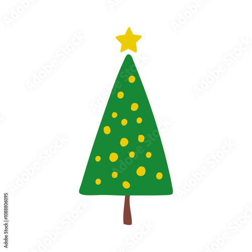 Tiempo de Navidad. Logo con árbol de navidad abstracto triangular con estrella y bolas de navidad para tarjetas y felicitaciones