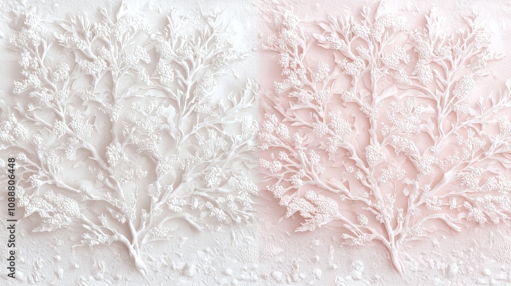 Obraz premium Intricate white relief of flora a stunning contrast of nature's beauty captured in textured artistry