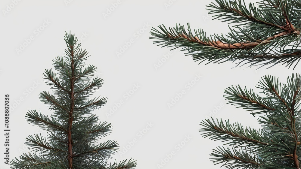 Obraz premium Pine tree branches isolated transparent background, Christmas tree branch frame