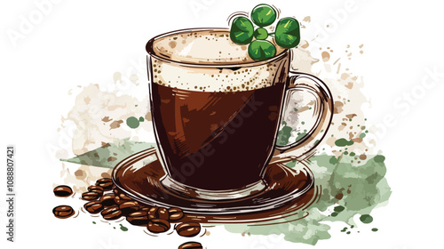 Variety of Coffee Kinds Menu with Drinking Cup and Irish Coffee Illustration
