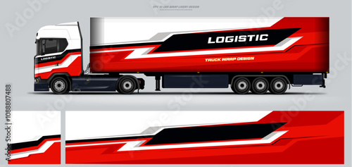 truck trailer livery design template. Truck Cargo delivering vehicle paintjob. Mock up and design on separate layers vector files.