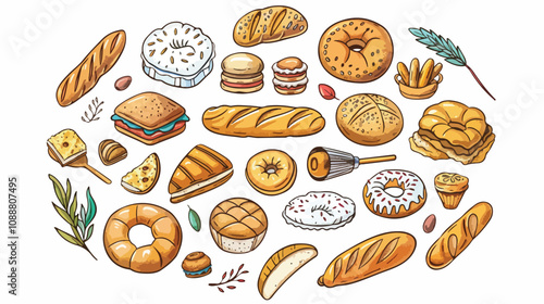 Colorful Hand Drawn Bread and Bakery Goods Illustration