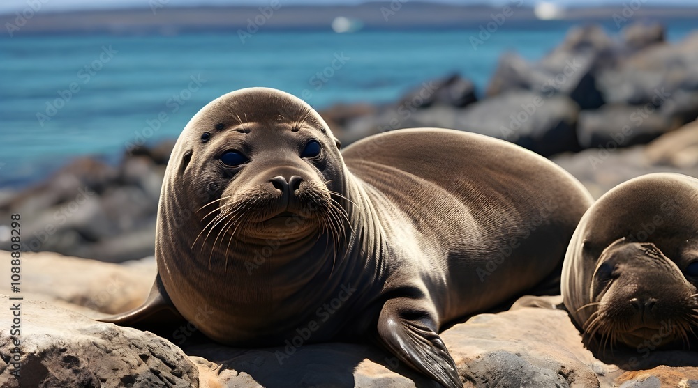 Obraz premium Fur seal enjoy the heat of the sun.generative.ai