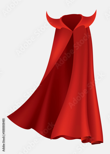 Superhero red cape in front view. Scarlet fabric silk cloak. Mantle costume or cover cartoon vector illustration