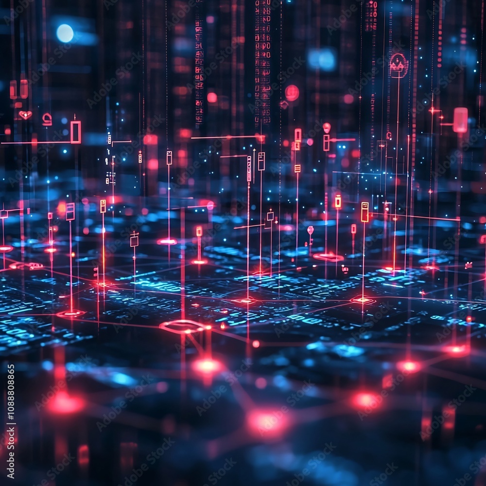 Holographic Business Network Display with Glowing Equity Shares Representing Partnership Growth Holographic Business Network Display with Glowing Equity Shares Representing Partnership Growth