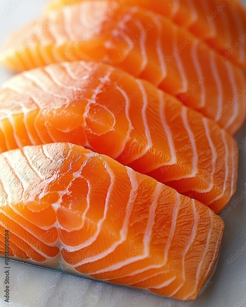 Freshly Sliced Salmon Fillets on a White Cutting Board Ready for Culinary Preparation in a Bright, Inviting Kitchen Setting for Food Photography Freshly Sliced Salmon Fillets on a White Cutting Board Ready for Culinary Preparation in a Bright, Inviting Kitchen Setting for Food Photography