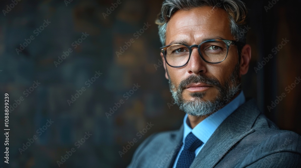 Portrait of a Serious Man in Glasses Portrait of a Serious Man in Glasses