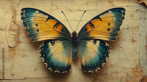 Vintage Butterfly on Old Paper