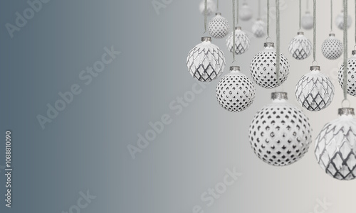 Silver Christmas balls on a gray background