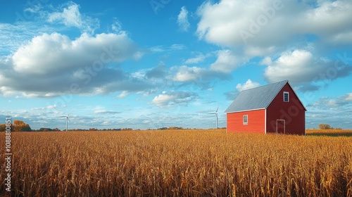 Red Barn in a Field of Corn